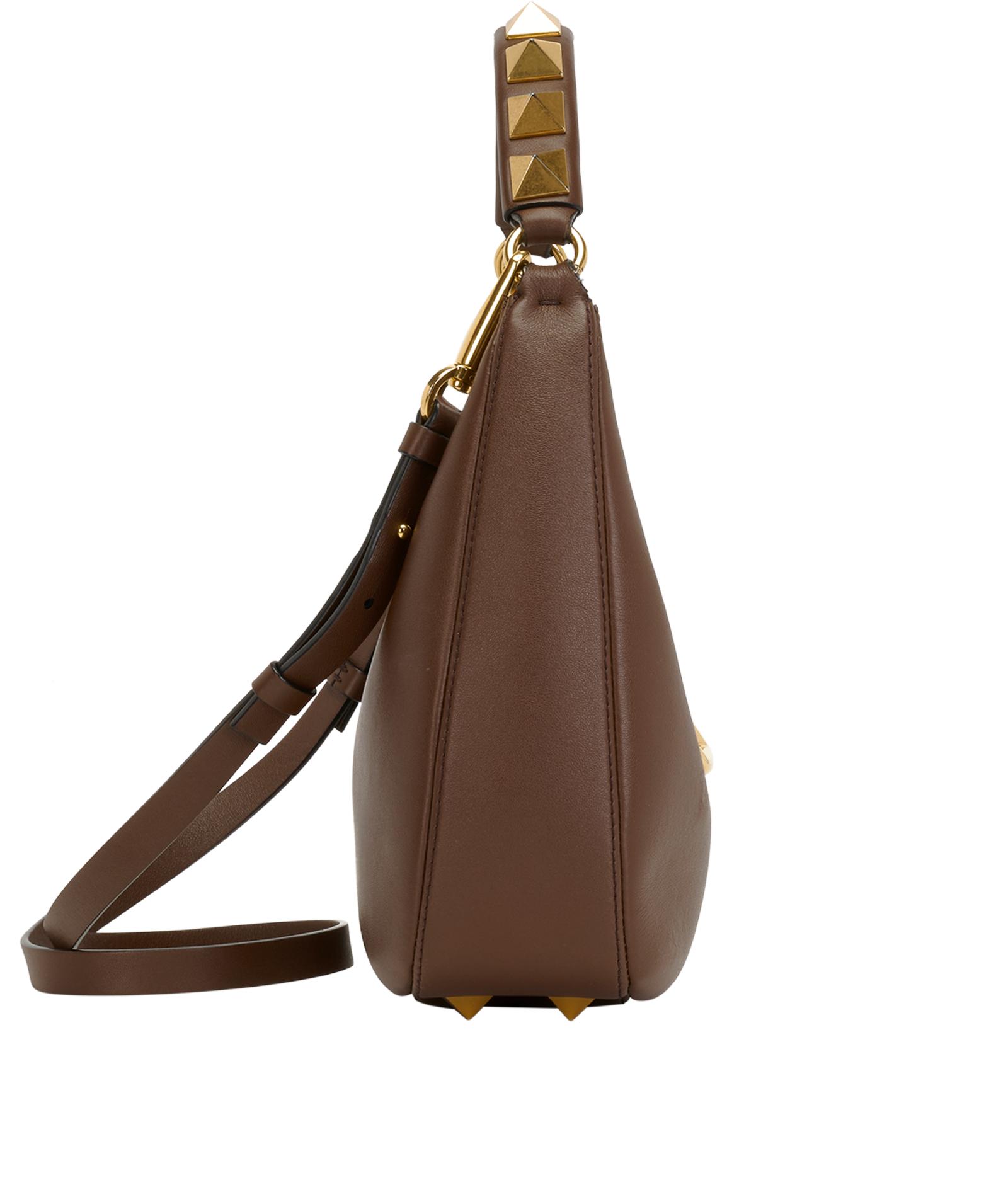 V Logo Studded Shoulder Bag, &pound;550, Handbags, Brown, Leather, Side view